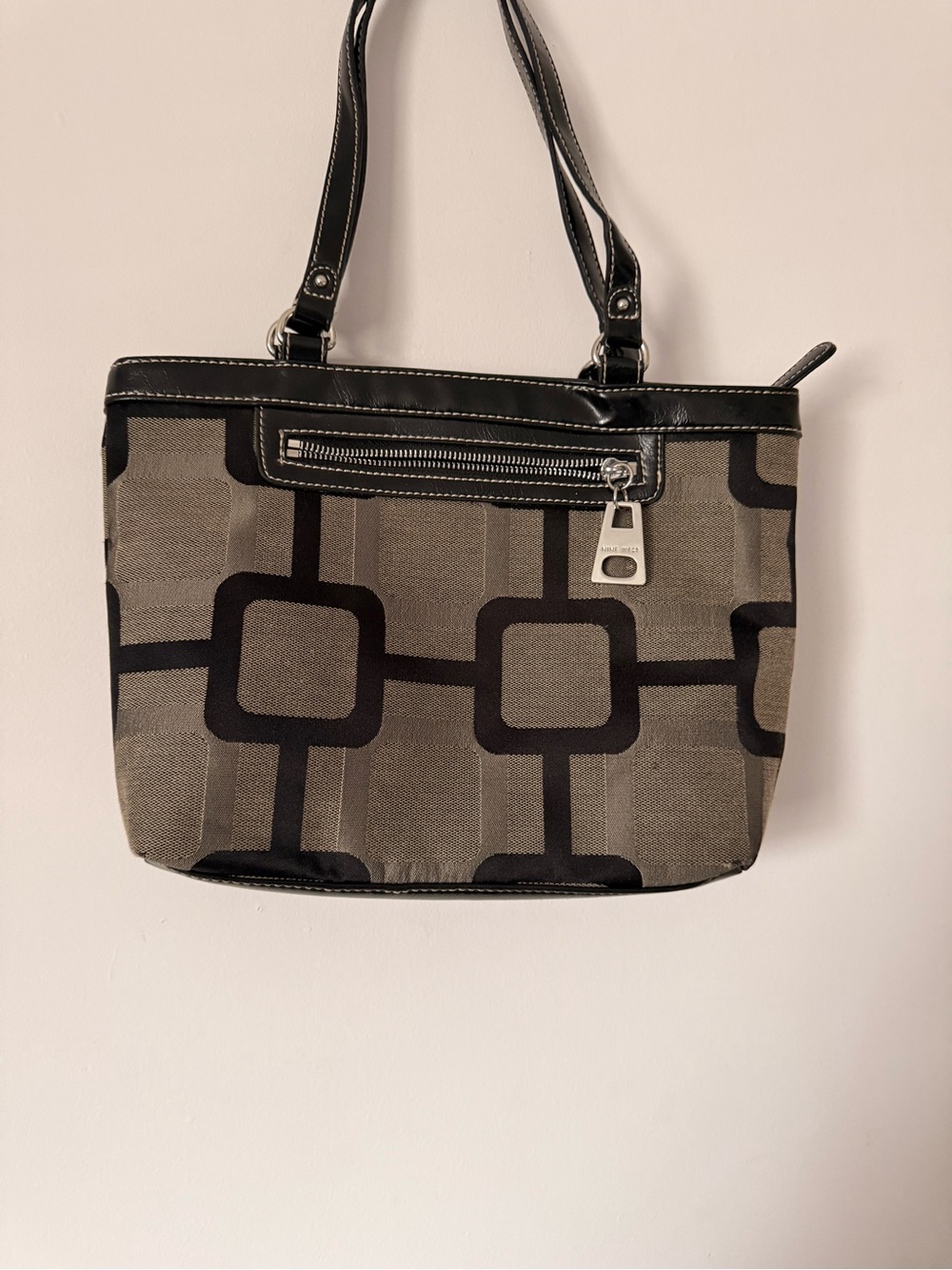 Nine West Black and Taupe Geometric Shoulder Bag
